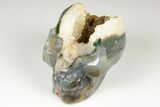 Polished Banded Agate Skull with Quartz Crystal Pocket #190518-2